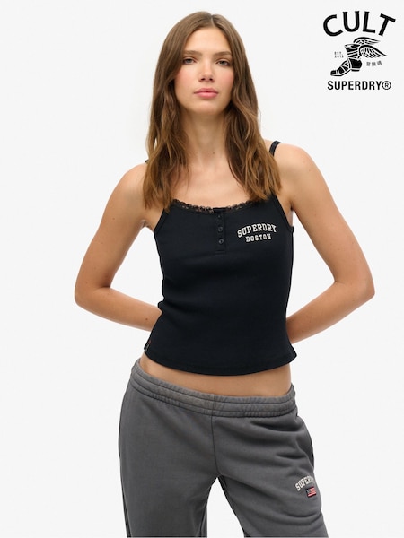 Superdry Blue Athletic Essentials Embroidered Button 100% Cotton Cami Top (F84176) | £20