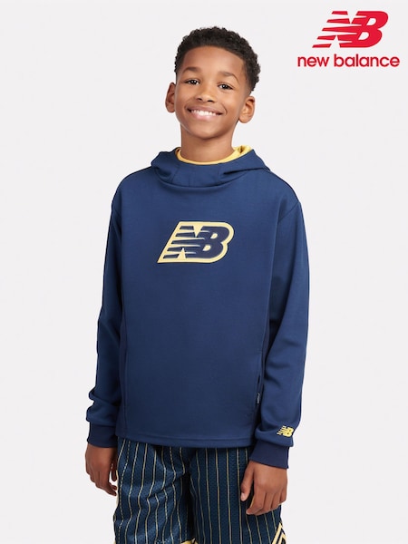 New Balance Blue Kids Hoops Panelled Hoodie (F84184) | £60 - £72
