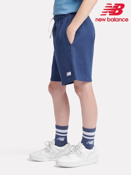 New Balance Light Blue Kids French Terry Small Logo 100% Cotton Shorts (F84192) | £35 - £42