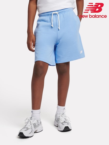 New Balance Blue Kids French Terry Small Logo 100% Cotton Shorts (F84201) | £35 - £42