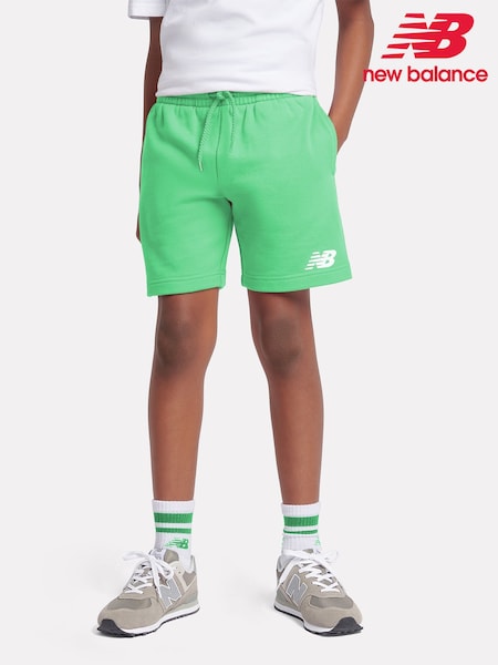 New Balance Green Kids French Terry Stacked Logo 100% Cotton Shorts (F84241) | £30 - £36