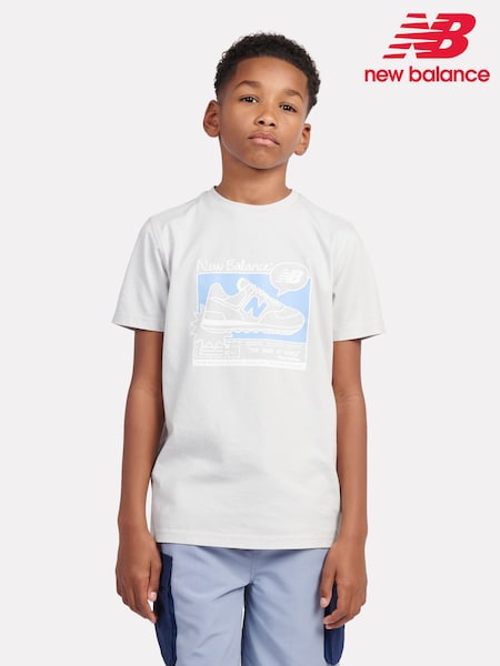 New Balance Grey Kids Sneaker Poster Graphic 100% Cotton T-Shirt (F84243) | £23 - £28