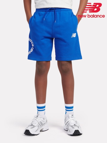 New Balance Blue Kids Circular Logo Graphic 100% Cotton Shorts (F84256) | £40 - £48