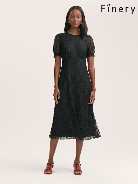 Finery Black Mela Black Chiffon Midi Tea Dress (F84278) | £59