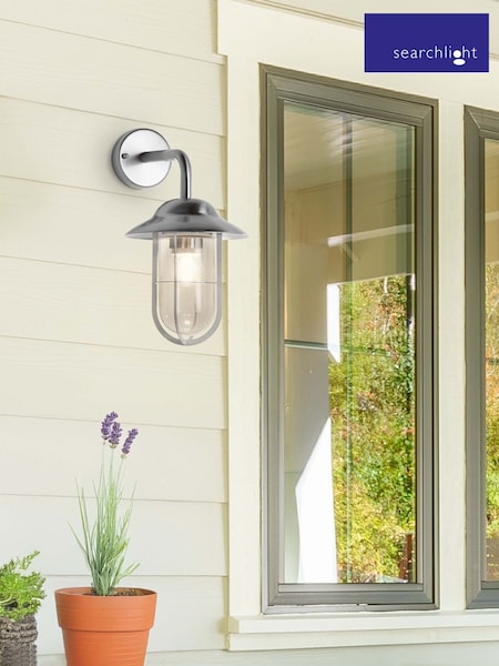 Searchlight Satin Silver and Clear Manhattan SS Outdoor Wall Light (F84438) | £44