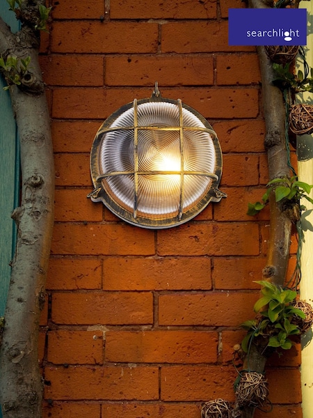 Searchlight Black Gold Clear Harbour BG Round Wall Outdoor Light (F84442) | £41