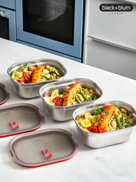 Black & Blum Grey Red 900 ml Microwavable Steel Multifunction Meal Prep Set (F84459) | £49
