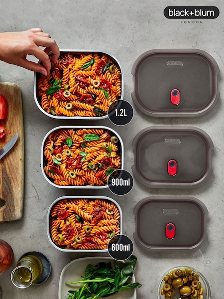 Black & Blum Grey/Red Microwavable Steel Multifunction Meal Prep Box Set (F84463) | £48