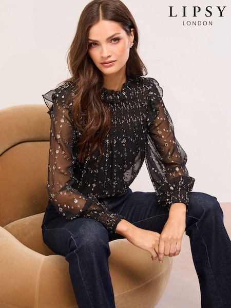 Lipsy Black Lurex Smock Top (F84538) | £45