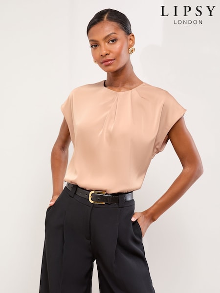 Lipsy Pink Satin Ruched Top (F84568) | £32