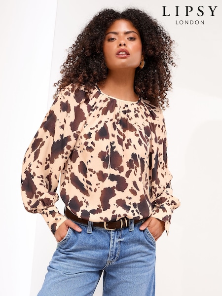 Lipsy Cow Print Blouson Sleeve Blouse (F84572) | £42