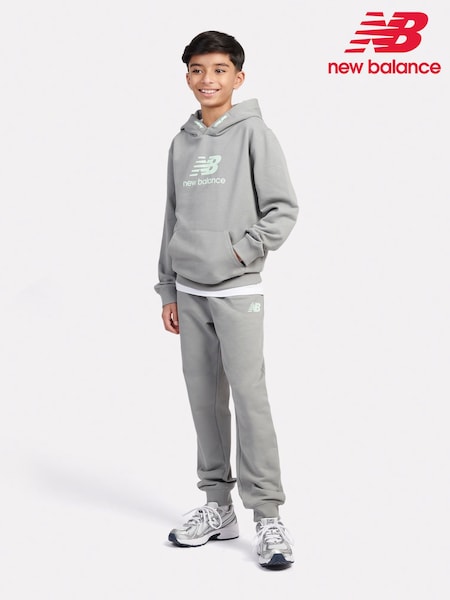 New Balance Grey Kids French Terry Logo Hoodie Jog Set (F84630) | £85 - £102