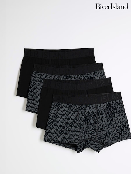 River Island Black Monogram Trunks 4 Pack (F84645) | £25