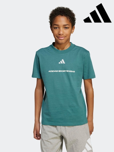 adidas Green Slogan Kids Jersey T-Shirt (F84712) | £12