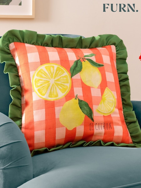 Furn Multi Gingham Citron Fibre Filled Cushion (F84758) | £19