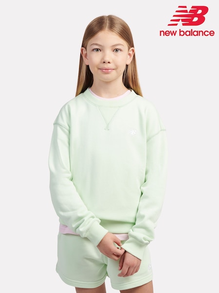 New Balance Green Small Kids French Terry Logo Crew Sweater (F84790) | £45 - £54
