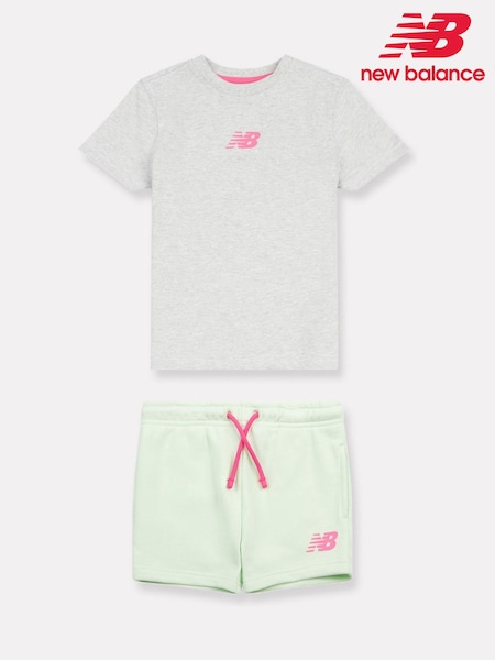 New Balance Light Grey Kids Jersey Ringer T-Shirt & Shorts Set (F84809) | £35