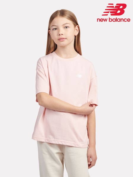 New Balance Dark Pink Small Girls Logo 100% Cotton T-Shirt (F84820) | £20 - £24