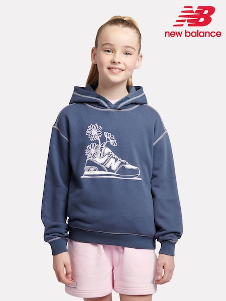 New Balance Blue Kids Floral Sneaker Graphic FT 100% Cotton Hoodie (F84826) | £55 - £66