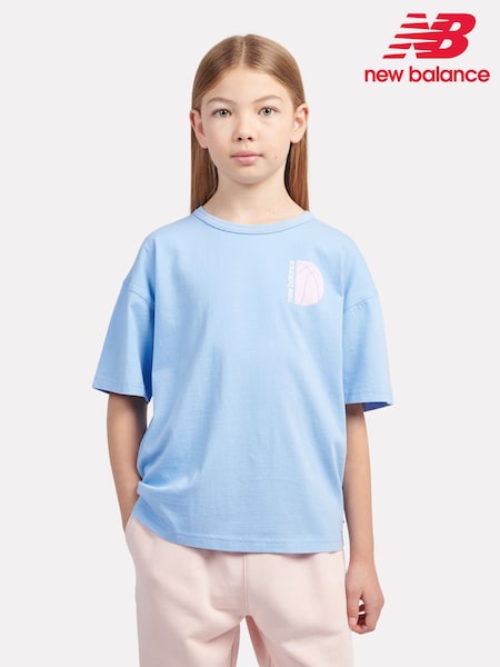 New Balance Blue Kids Hoops Court Graphic 100% Cotton T-Shirt (F84829) | £25 - £30