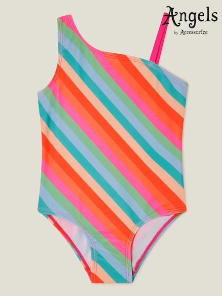 Angels By Accessorize Pink/Blue Girls Stripe Swimsuit (F84840) | £14 - £15
