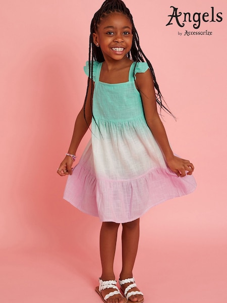 Angels By Accessorize Blue Girls Ombre Tiered 100% Cotton Sun Dress (F84843) | £19 - £20