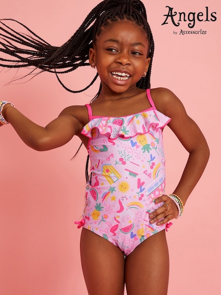 Angels By Accessorize Pink Girls Sunbeam Print Swimsuit (F84845) | £14 - £15
