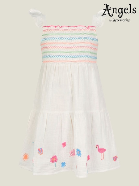 Angels By Accessorize White Girls 100% Cotton Floral Embroidered Dress (F84847) | £20 - £21