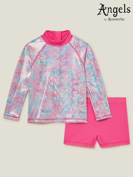 Angels By Accessorize Pink Girls Mermaid Rash Vest Swim Set (F84850) | £21 - £22