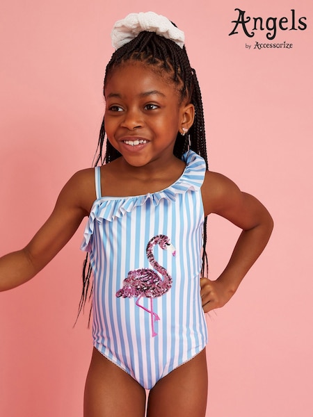Angels By Accessorize Blue Girls Flamingo Embellished Swimsuit (F84852) | £16 - £17