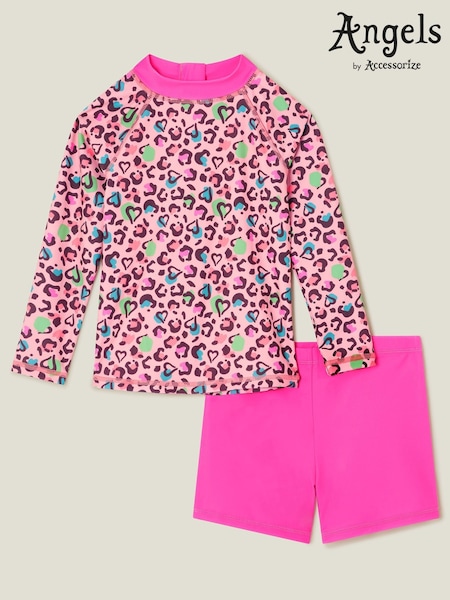 Angels By Accessorize Black Girls Leopard Print Rash Vest Swim Set (F84853) | £21 - £22