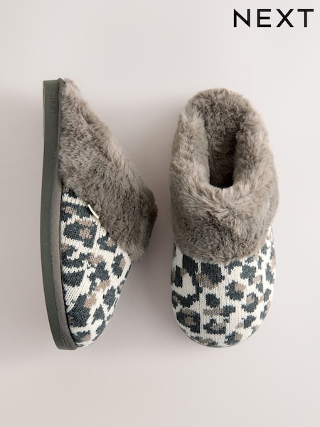 Animal Knit Faux Fur Mule Slippers (F85146) | £18