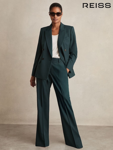 Reiss Green Jade Wool-Blend Wide-Leg Suit Trousers (F85169) | £170