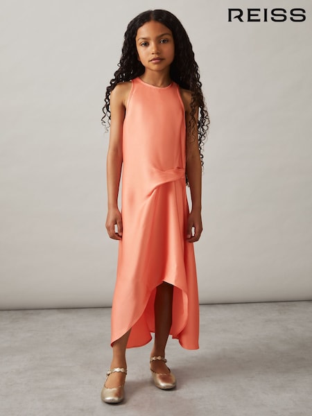 Reiss Coral Micah Satin Drape Tuck Midi Dress (F85181) | £55