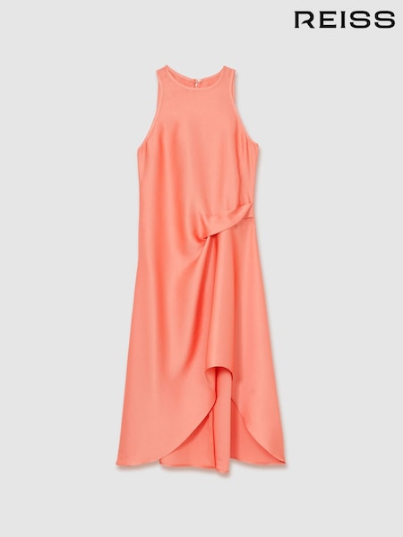 Reiss Coral Micah Satin Drape Tuck Midi Dress (F85182) | £63