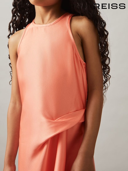 Reiss Coral Micah Satin Drape Tuck Midi Dress (F85184) | £60