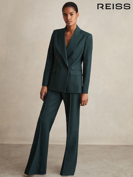Reiss Green Jade Wool-Blend Wide-Leg Suit Trousers (F85194) | £170