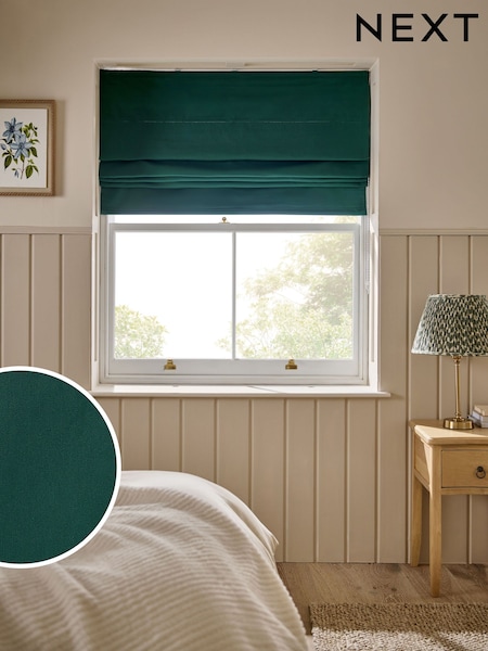 Green Dark Ready Made Blackout/Thermal Cotton Roman Blinds (F85490) | £40 - £95