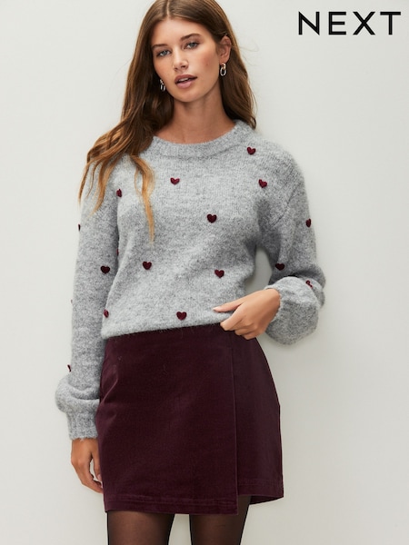 Berry Red Corduroy Mini Wrap Skirt (F85591) | £23
