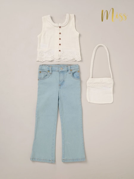 Miss Broderie Crop White Top Jeans and Bag Outfit Set (F85614) | £30 - £32