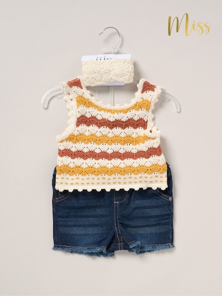 Miss Pink True 100% Cotton Knit Top Shorts and Headband Outfit Set (F85617) | £24 - £26