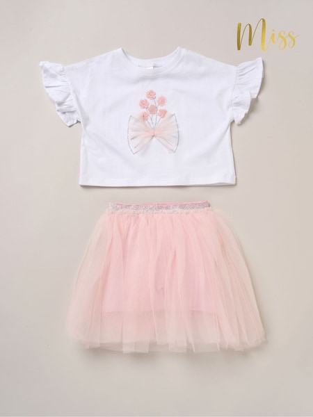 Miss Cropped Printed Brown T-Shirt and Skirt Outfit Set (F85620) | £30