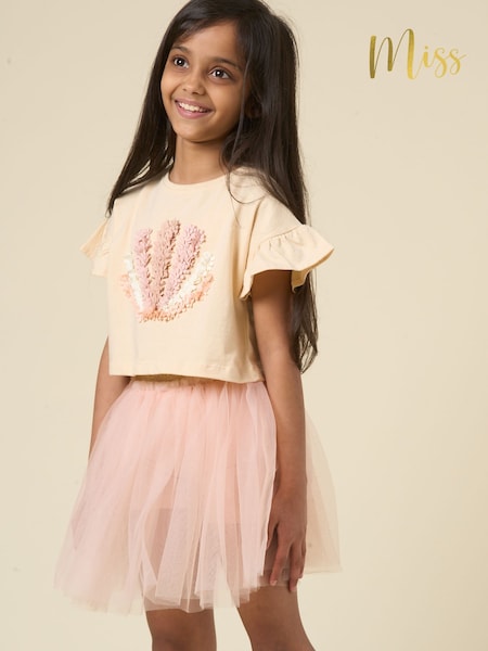Miss Cropped Printed Brown T-Shirt and Skirt Outfit Set (F85651) | £30