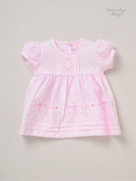 Rock-A-Bye Baby Boutique Pink 100% Cotton Dress Knickers and Bow Headband Outfit Set (F85678) | £20