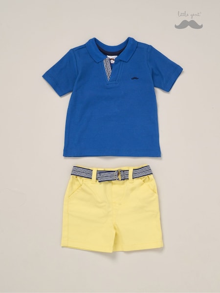 Little Gent Polo Shirt and Belted Shorts Outfit Set (F85704) | £24 - £28
