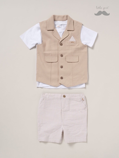 Little Gent Blue 100% Cotton Shirt, Waistcoat & Short Set (F85729) | £32 - £35
