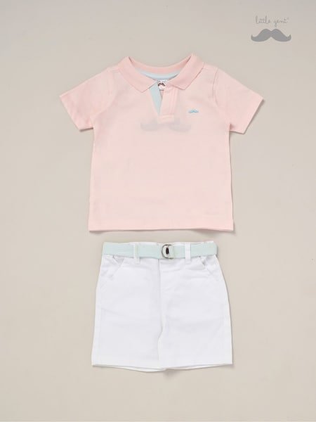 Little Gent Polo Shirt and Belted Shorts Outfit Set (F85739) | £24 - £28