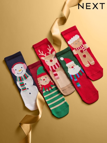 Red and Blue Cotton Rich Christmas Character Print Ankle Socks 5 Pack (F85746) | £7.50 - £9.50