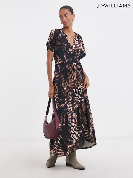 JD Williams Brown Notch Neck Animal Print Maxi Brown Dress (F85815) | £32