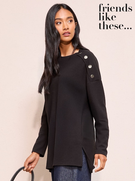 Black Button Detail Rib Tunic (F85821) | £32